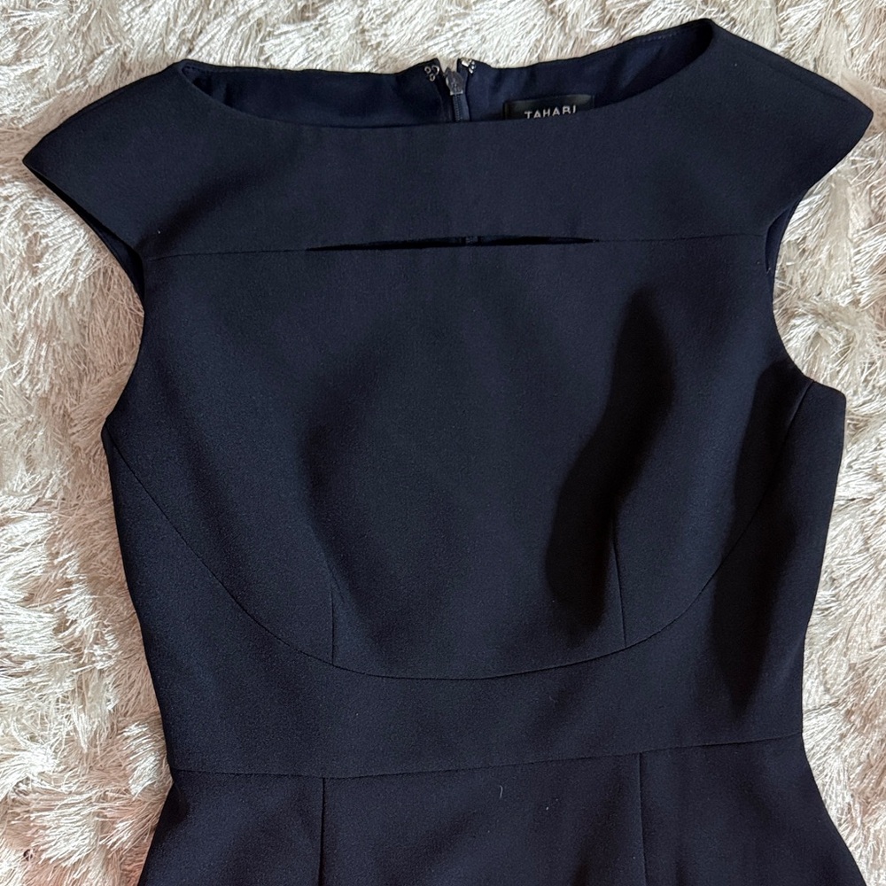 Tahari ASL Navy Sheath Dress